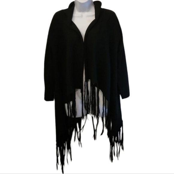 Love Tree Sweaters - Love Tree Black Fringe Accent Cardigan